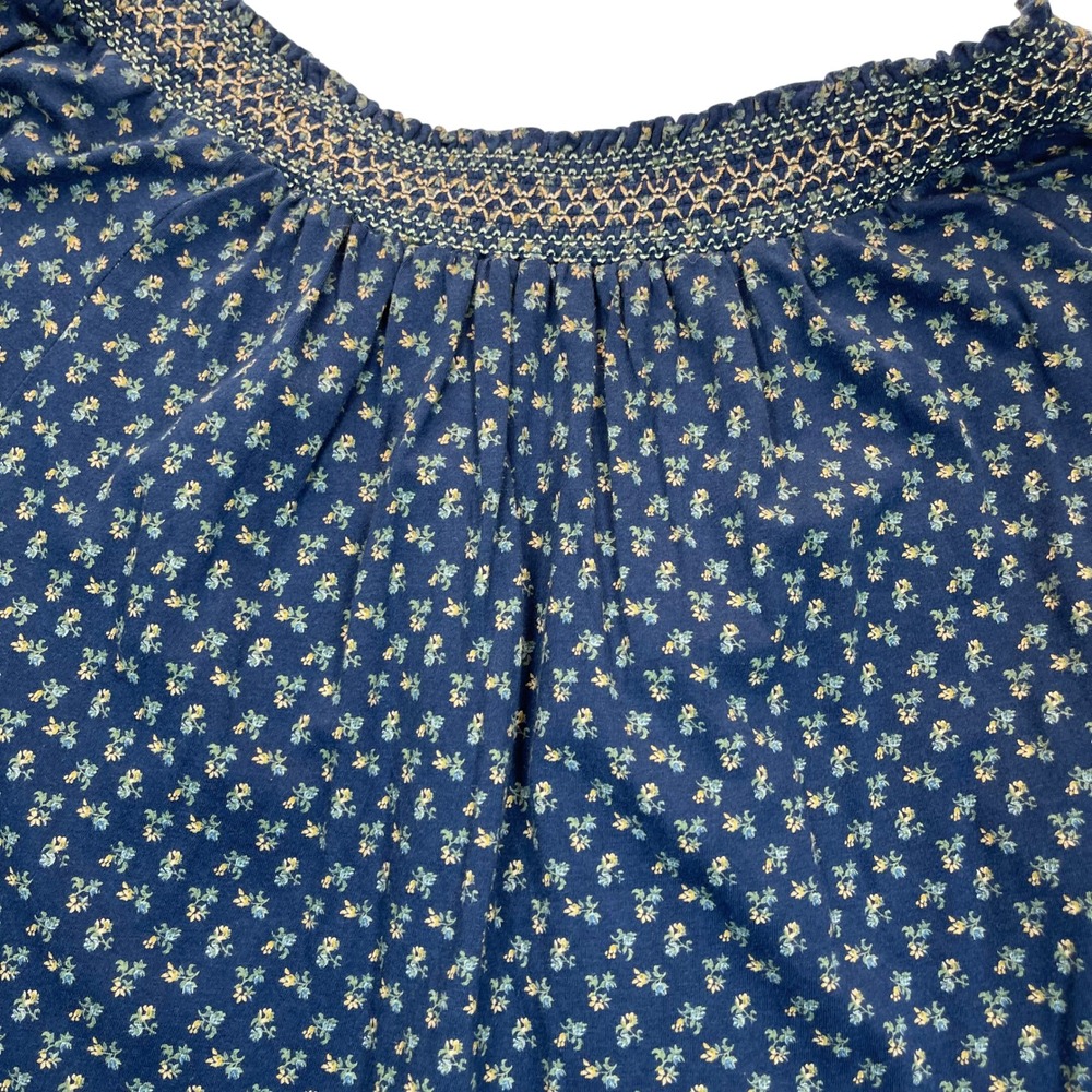 Chaps Floral Peasant Top Women 2X Navy Smocked Boho Cottagecore Western Rodeo